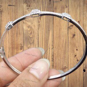 Natural Moissanite 5.50ct Pretty Bangle Bracelet white gold pleated over silver